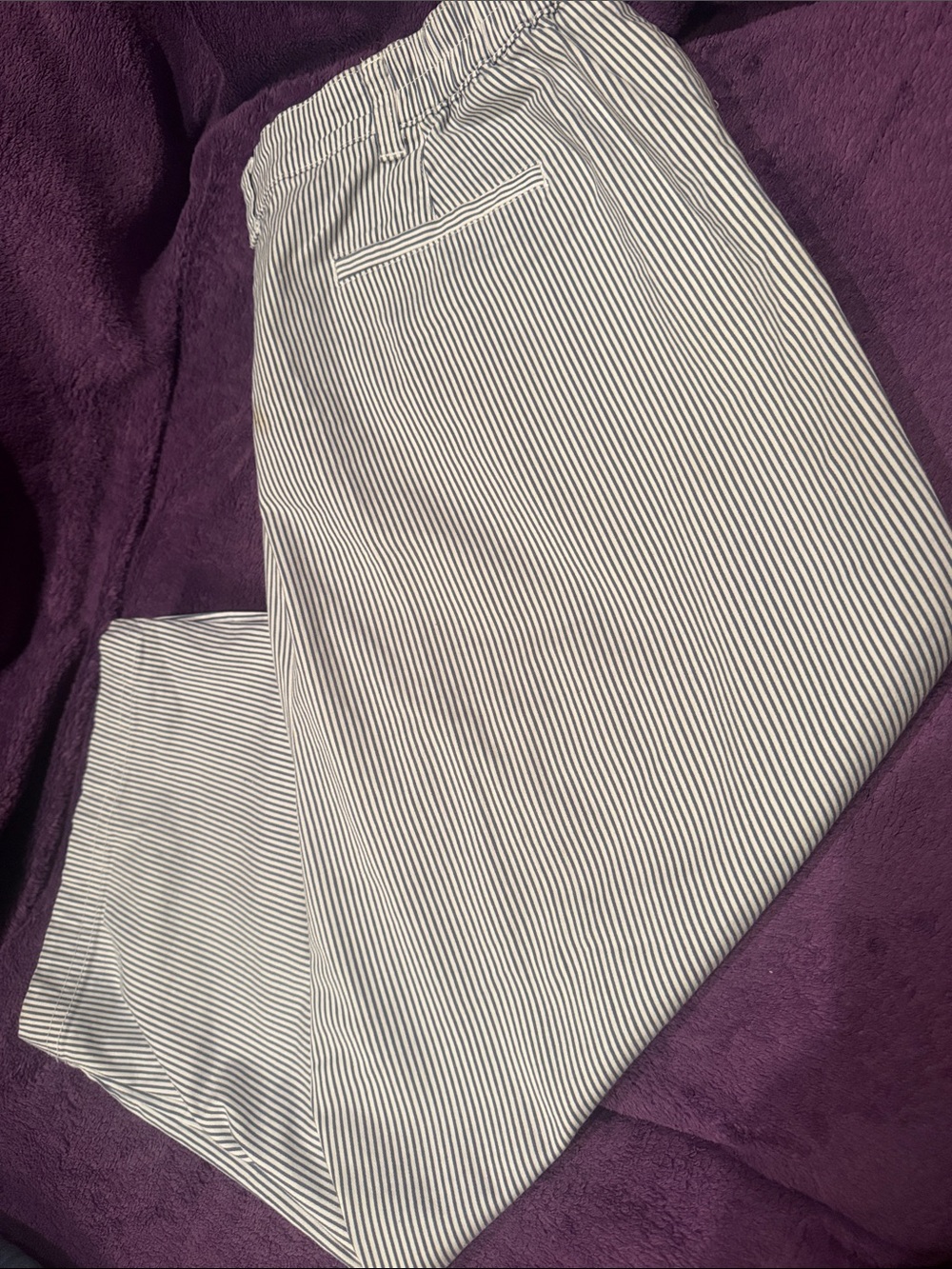 Karen Scott Blue and White Striped Capris with Button Cuffs - Picture 13 of 13